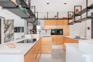 It’s all in the mix: HIMACS and copper glow beautifully together in this vibrant kitchen